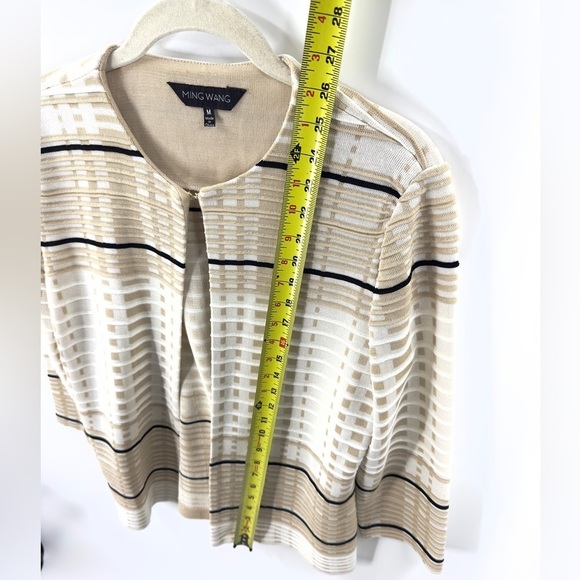 Ming Wang Open Front Jacket Cardigan Womens M Tan White Black Dressy Stretch - Picture 8 of 9